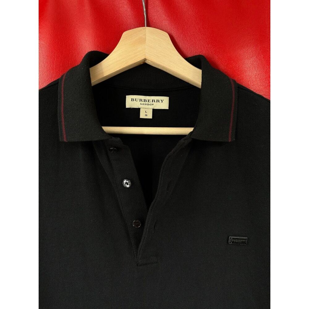 Burberry Chest Logo Atkins Black Pique Cotton Polo Shirt Dry Cleaned Slim Fit LG - Picture 9 of 13